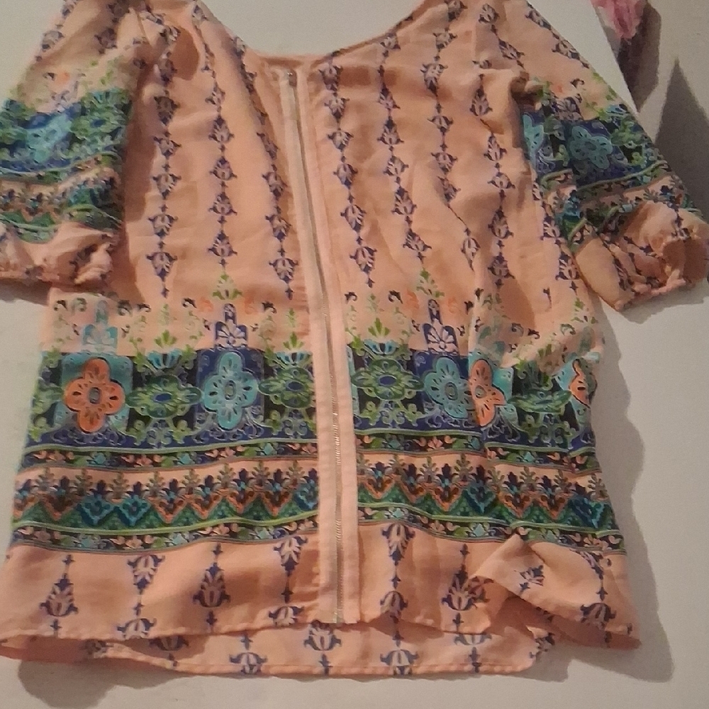 Pink Owl Boho Floral Tribal Bishop Sleeve Tunic Mini Dress S - Picture 5 of 6